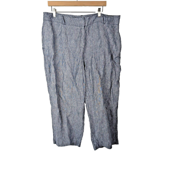 Chico's Pants - CHICOS Linen Wide Leg Cropped Pants Blue White Size 3 US 16 Nautical Coastal